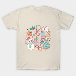 Retro Nurse Christmas Doodle T-Shirt